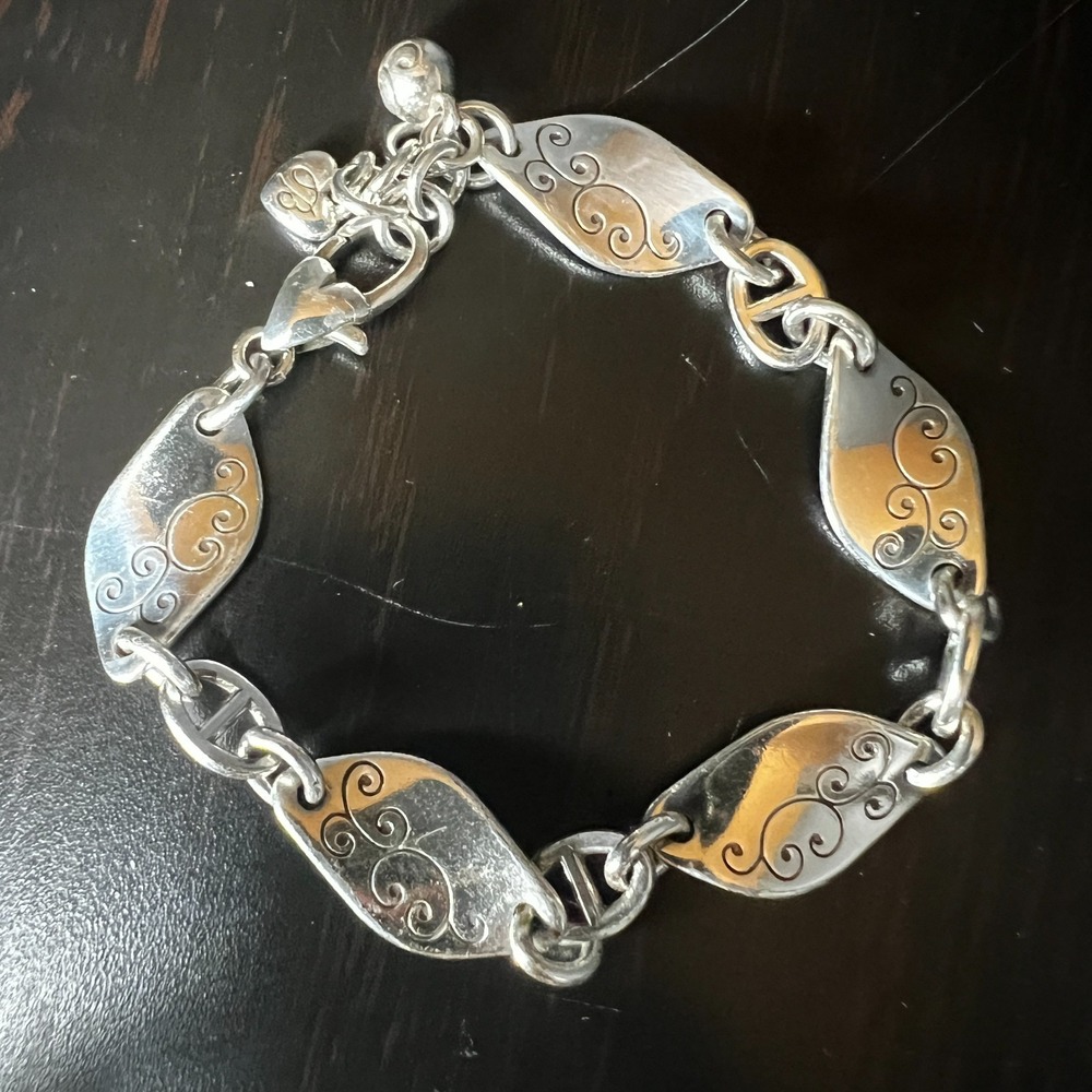 Brighton Contempo Silver Gold Swirl Link Bracelet Heart Charm Mixed Metal - Picture 3 of 6